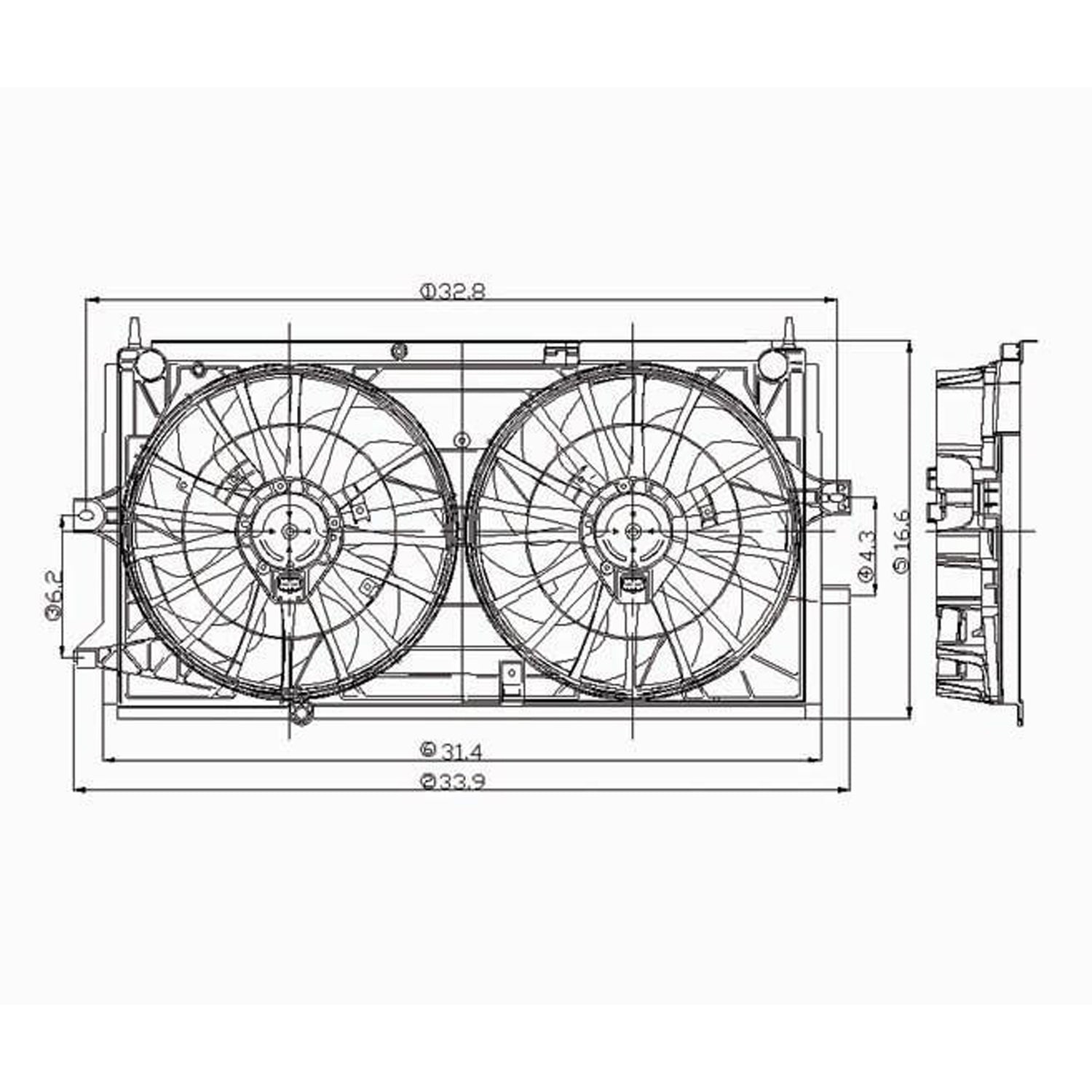 Radiator cooling fan assy 2002 - 2005 BUICK CENTURY GM3115129 GM3115129