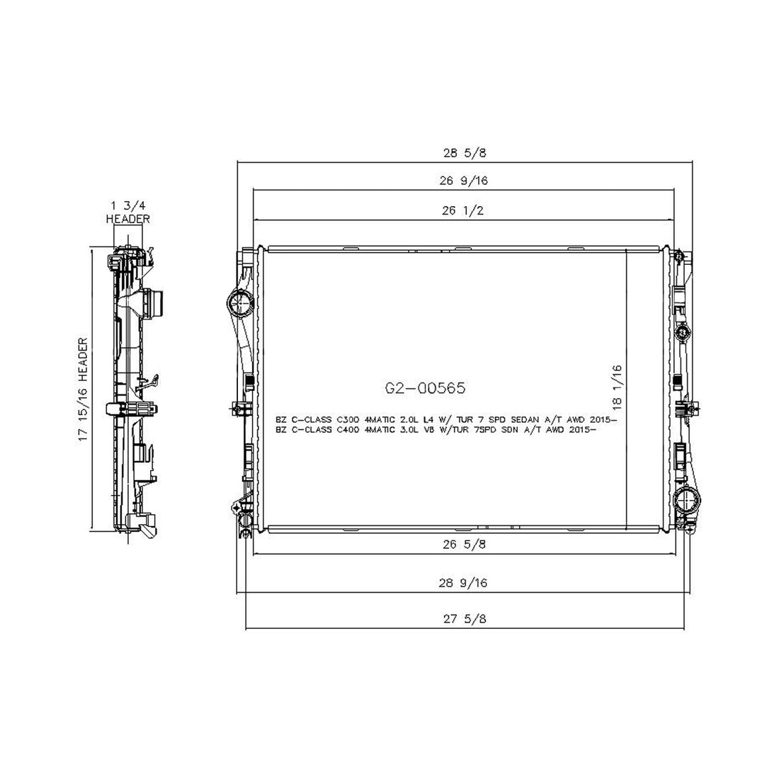 Radiator assembly 2015 - 2021 MERCEDES-BENZ C300 RAD13507 0995007303