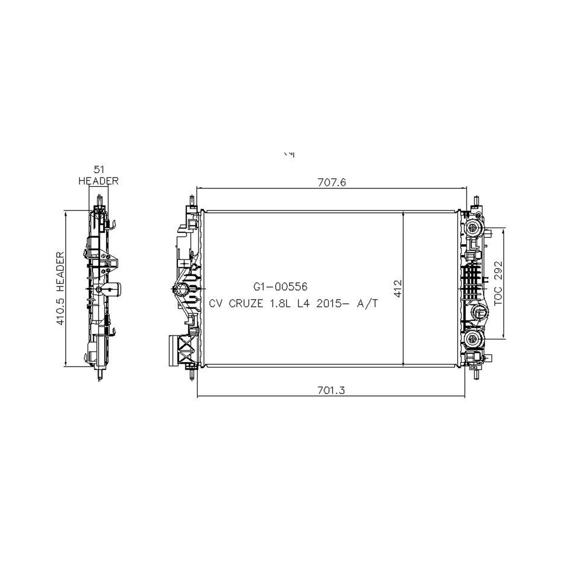 Radiator assembly 2014 - 2015 CHEVROLET CRUZE RAD13509 13393984
